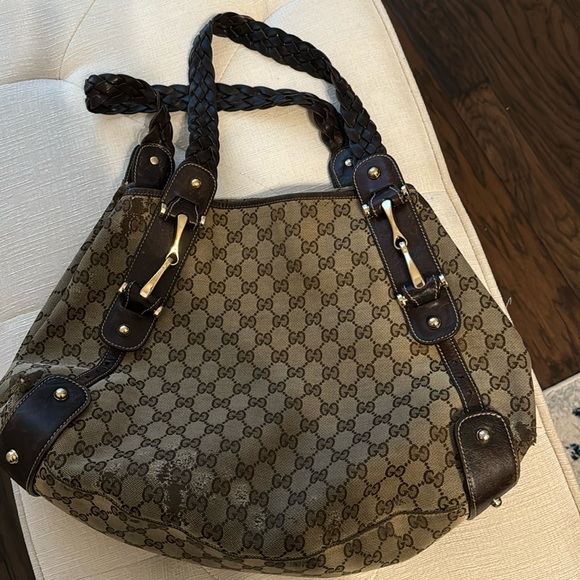 GUCCI Pelham GG monogram canvas horsebit tote shoulder hobo bag tan brown - Picture 1 of 16